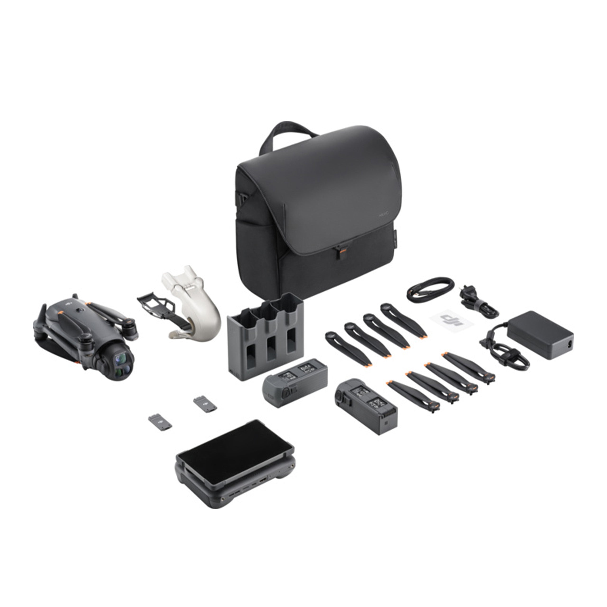 Mavic 4 Pro Creator Combo Akkus, Tasche und Fernbedienung sowie Ladestation und Ersatzrotoren 
